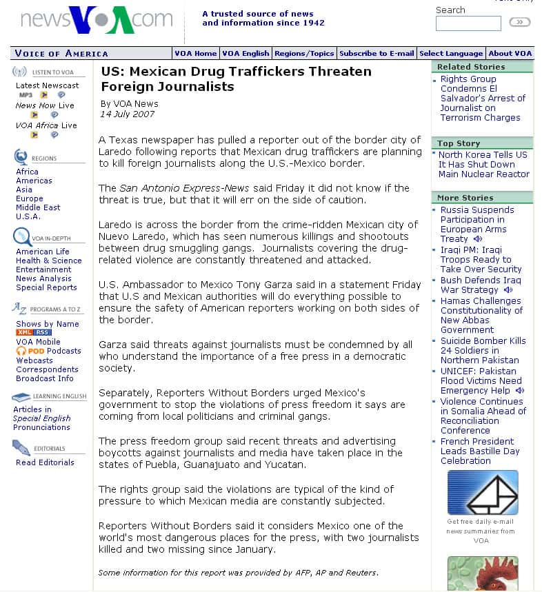 Voice of America: Drug Traffickers Threaten Journalists